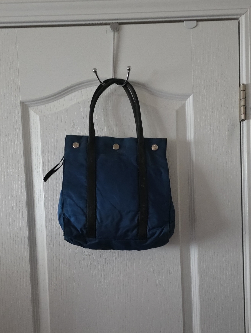 Vintage Prada Navy Tote Bag with Black Leather Handles - Women Bags